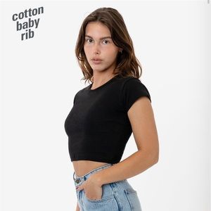 Los Angeles Apparel Cap Sleeve Baby Rib Crop Top XS